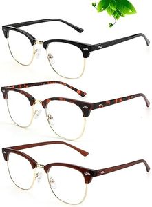 Blue Light Blocking Glasses-3 Pack Classic Semi Rimless Clear Lens Anti Eyestrain Computer Gaming Glasses for Men Women