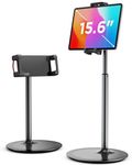 Tablet Stand Holder, SAIJI Adjustable Phone Stand, 360° Rotating Portable Monitor Stand, Aluminum Alloy Cradle Desktop Holder Dock for 4.7"-15.6" Screen Phones, iPad, Nintendo Switch, Kindle(Black)