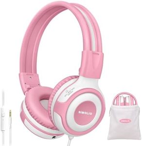 SIMOLIO Wired Headphones for Kids with Mic & Share Port, 75dB/85dB/94dB Volume Limit Children Headphone with Portable Bag for School/Travel, Durable Headband, Stereo Sound, Tangle-Free Cord (SM-903P)