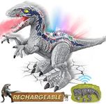 VIKINGS Remote Control Dinosaur Toys Kids Large RC Robot with Simulated Flame Spray 360° Rotation Rechargeable Jurassic Velociraptor Electric Rc World Walking Boys LED Light & Sound
