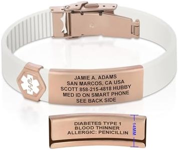 Divoti Custom Engraved Medical Alert ID Bracelet for Men & Women | Adjustable Silicone Band with Stainless Steel Clasp | Dual-Sided Laser Etching (Up to 7 Lines) |Emergency Info | Trim-to-Fit — WH-RG-WH/13MM