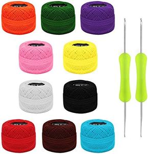 Kurtzy Hilo para Tejer a Crochet (10 Ovillos) Hilos Ganchillo con 2 Agujas de Ganchillo (1 mm y 2 mm) Cada Madeja Pesa 10 g – Total de 600 m de Hilos de Colores - Kit Crochet Surtido
