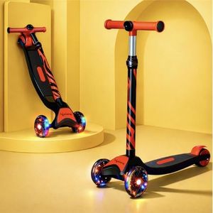 Lifelong Kick Scooter with Adjustable Height - Foldable - Skate for Kids with LED Wheel - Max User weight-50 kg, Red & Black, LLKS35