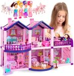 TOMLEON Dollhouse w/ Princesses, 4 