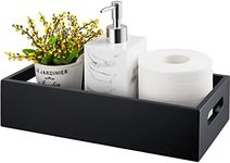 ALELION Black Bathroom Basket - Wooden Toilet Tank Paper Basket with Handle for Organizing - Back of Toilet Storage Organizer for Bathroom Tank Topper Counter - Black Bathroom Decor Box