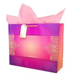 Flora Paper Gift Bags- Large paper Gift Bags for Diwali Return Gift | Glossy Lamination | Matching Tissue Paper & Gift Tags | Pack of 5 |Wedding Gift Paper Bags Large Size-12 X 15 x 5 inches | Carry Bags for Festive Celebration & Occasions