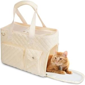 SIVEIS Pet Carrier for Cats and Dogs Up to 6 Lbs - Airline Approved, Cat Carrier Soft, Dog Carrier with Sponge Layer Support That Maintains Shape, Beige