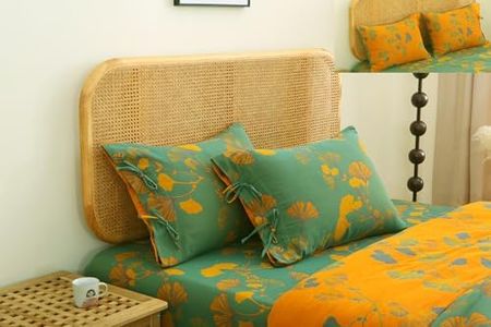 100% Cotton Muslin Pillow Shams Jacquard Floral Ginkgo Leaves Pillowcases, Soft 2 Layers Gauzy Reversible Pillow Covers, 20"x36",King Size,2-Pack