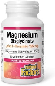 Natural Factors Magnesium Bisglycinate 100mg Plus L-Theanine 125mg, 90 Vegetarian Capsules, Promotes Relaxation & Supports Muscle Function, Proudly Canadian