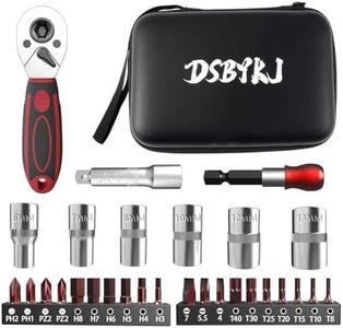 DSBYKJ 29-Piece 1/4-Inch Drive Socket Ratchet Wrench Set with Drill Bit Socket Set, Metric and Extension Bar, for Car Repair and Home Use, with Storage Bag for Easy Carrying Cr-V