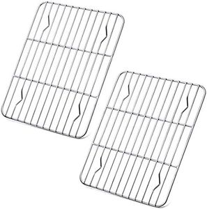 P&P CHEF Cooling Rack Pack of 2, Stainless Steel Cooking Rack for Cooling Baking Roasting Grilling Drying, Rectangle 9.7'' x 7.3'' x 0.6'', Fits Small Toaster Oven, Oven & Dishwasher Safe