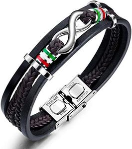 Thintom Mens Stainless Steel Genuine Leather Bracelets for Men Cool Spike Wrist Cuff Bracelets with Buckle Clasp Custom Engrave (Infinity)