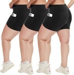 HLTPRO 3 Pack Plus Size Biker Shorts with Pockets for Women - 5Inch High Waist Soft Spandex Workout Yoga Running Shorts, XX-Large