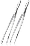 HINMAY 2 Pcs 12-Inch Cooking Tweezers Stainless Steel, Straight Food Tweezers, Professional Kitchen Tweezers for Cooking Repairing and BBQ (Silver)