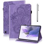 VODEFOX Case for Kindle Fire HD 10 & 10 Plus Tablet (13th/11th Generation, 2023/2021 Release) 10.1",PU Leather Folio Stand Embossed Flower Cover with Card Slots for Fire Tablet HD 10 2023 - Purple