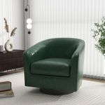 Swivel Barrel Accent Chair, Modern Round Faux Leather Arm Chair for Living Room, Bedroom, Comfy Club Reading Chairs for Adults(Faux Leather, Green, Set of 1)