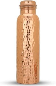 Drinking Water Bottle Copper Drinking Bottle Pure Antique Bottle Water Bottle with Lid and Carry Bag 34oz/1000ml Leak-Proof Ayurveda Copper Bottle for Office and Yoga (1 Pack, Natural Copper)