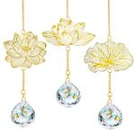 H&D HYALINE & DORA Suncatchers Lotus Leaf Pendant with Crystal Prisms Window Hang Sun Catcher Ornament Rainbow Maker for Home Garden Rearview Mirror Charms, Pack of 3