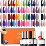 Modelones Gel Nail Polish 36 Colors All Seasons Holiday Gel Polish with Bond Primer Glossy & Matte Top Coat Base Coat Starter Kit Soak Off U V Gel Nail Kit Nail Art Starter Kit Beauty Gifts Set Box