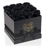 UFOREVER ROSES Preserved Roses in a Box Valentines Day Roses for Her Mothers Day Roses, Flowers for Delivery Prime, 100% Real Roses That Lasts for Years, Christmas Day, Birthday (Black)