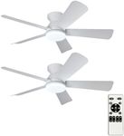 Depuley 42-Inch Ceiling Fans with Lights: Flush Mount Ceiling Fan with Remote Control Indoor/Outdoor - White 5 Blade Low Profile Fandelier for Kitchen Gazebo - Reversible Quiet Timer - 2 Packs