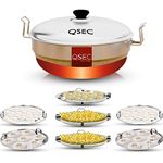 QSEC Stainless Steel Multi Kadai (7 plates) Idli maker steamer with Copper Bottom All-in-One Big Size dhokla cooker | 5 Plate 2 Idli | 2 Dhokla | 1 Patra | Momo steamer | 4 in 1 | Idli maker steamer - 285MM 100% Non toxin material