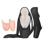 IJONDA Professional Pointe Shoes for Girls and Ladies Black Satin Ballet Dance Slippers with Mesh Bag Ribbons Toe Pads