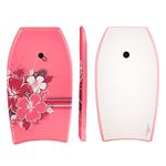 Nalu Bodyboard with Leash 33" Body Board with Crescent Tail and XPE Core Pink