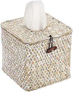 SUMNACON Tissue Box Square Holder Seagrass Cover Woven Decorative for Bathroom Cube Home Office Table Counter Whitewash (UR-US-PFTLEM)