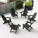 LUE BONA Folding Adirondack Chair Set of 6, Black HDPS Fire Pit Patio Chairs Weather Resistant, Modern Plastic Outdoor Chairs with Cup Holder