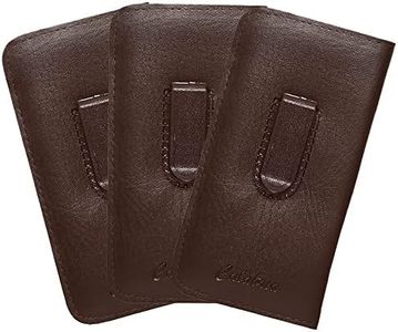 Calabria Soft PU Leather Felt Eye Glasses Case w/Pocket Clip Brown (3Pack) Men Women Slim Eyeglass Pouch Slip-In Sunglass, Brown (3 Pack), 6.25" x 2.75"