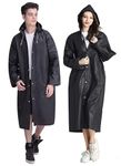 GUKOY Rain Poncho Raincoats, [2 Pack] EVA Reusable Rain Coat Jacket with Hood, Rain Cover Poncho for men and women (Black+Black)