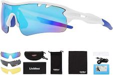 Liekkas Polarised Sports Sunglasses For Men Women with 3 Interchangeable Lenses for Running Cricket Mountain Bike Cycling Glasses White Blue