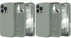 SuydanBox Magnetic for iPhone 16 Pro Case, Compatible with MagSafe, [Full Camera Protection][Screen Protector] Silicone Shockproof Protective Phone Case for iPhone 16 Pro 6.3", Calke Green (Pack of 2)