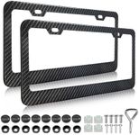 LIN KANG Carbon Fiber License Plate Frames - 2 Pack Black Aluminum Front & Rear Car Tag Holder Covers Glossy Waterproof Printed Carbon Pattern, Car Decorative Tag Frames with Fasteners and Screw Caps