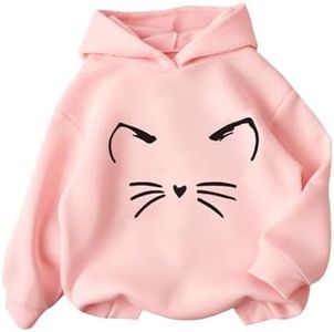 PATPAT Hoodie for Girls Size 6-7 Years Pink Cute Cat Ear Graphic Long Sleeve Animal Print Pullover Hooded Sweatshirt Little Kids Cartoon Casual Tops