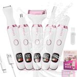 Lady Shaver for Women,Cordless 5 in 1 Electric Shaver for Women, Bikini Trimmer/Pubic Hair/Underarm Razor/Nose/Facial/Eyebrow Remover,Rechargeable Painless Razors Electric for Ladies