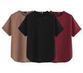 JUNEBERRY® Pure 100% Cotton Oversized Loose Baggy Fit Round Neck with Drop Shoulder Black & Cork & Maroon Half Sleeves Boyfriend T-Shirt for Women & Girls (PO3_BF_44BK_46CR_40MR_XXL)