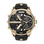 Diesel Men's 57mm Mr. Daddy 2.0 Quartz Stainless Steel and Leather Chronograph Watch, Color: Gold, Black (Model: DZ7371), Black/Gold, Chronograph