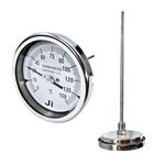 "Ji" Japsin Instrumentation Bi-Metal Dial Thermometer Temperature Gauge, Range 0 to 150 Deg C, Dial Size 4" (100 mm), Direct Mounting Back Entry, 12" Long Stem of 10 mm OD, 1/2" BSP (M) Connection