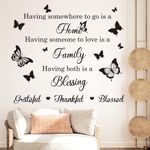 decalmile Grateful Thankful Blessed Wall Decal Quotes Having Somewhere to Go is a Home Inspirational Black Wall Letter Stickers Office Bedroom Living Room Wall Decor