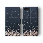 Tirita Personalised Initials Custom Wallet Leather Flip Phone Case Compatible with iPhone 6 Plus & 6s Plus PRINTED GLITTER, NOT REAL GLITTER Glitter Confetti Rain Rose Gold Falling Hearts