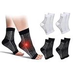 4 Pairs Neuropathy Socks Compression Socks for Women & Men Plantar Fasciitis Socks Ankle Support Brace for Sprained Ankle Breathable Anti-Slip Soothe Socks for Pain Relie (Black+White, 5-7.5)