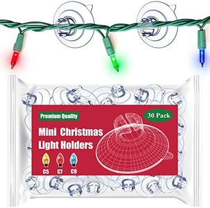 Miuezuth Mini Christmas Light Suction Cups [Set of 30] Small Holiday Light String Hooks Holders, Clear Rope Light Caddy Window Glass Suction Cup Clips Hang Seasonal Lights & Xmas Decorations