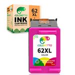 COLORETTO Ink Cartridges 62XL Color for HP Envy 5540 5542 5543 5546 5549 5640 5643 5660 7640 OfficeJet 200 250 5740 5742 5745 5746 8040 8045 Printer Remanufactured for hp 62 hp62 XL Coloré 1-Pack