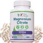 Premium Magnesium Citrate Tablets | 200mg Magnesium Supplement with Citric Acid | 180 Easy Swallow Capsules (6 Month’s Supply)| Assists with Energy Levels, Sleep, Anxiety & Migraines |UK Made