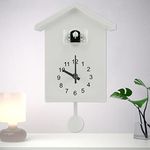 Cuckoo Clock with Chimer Minimalist Cuckoo Sound Clock with Pendulum Delicate Cuckoo Clock Bird House Battery Powered Cuckoo Wall Clock for Wall Art Home Room Kitchen Office Decoration(white)