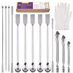 Swpeet 15Pcs Stainless Steel Micro Lab Scoop Spoon Lab Spatulas Assortment Kit, Pill Filler Tamper Tool Micro Spatula Steel Spoon Reagent Laboratory Mixing Spatula Long Sampling Spoon