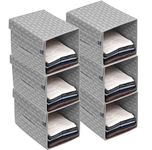 HomeStrap Non-Woven Printed Stackable Shirt Organizer With Cover Lid- Grey Pack Of 6, 24X40X24 Cm