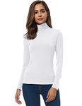 VOBCTY Womens Long Sleeve Turtleneck Lightweight Slim Active Shirt (White, Medium)